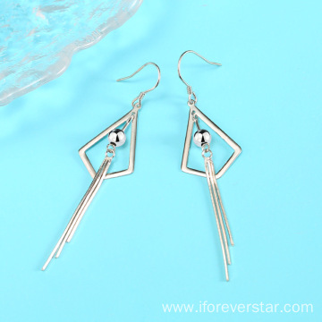 Silver 925 Geometric Statement Earrings Tassel Earrings